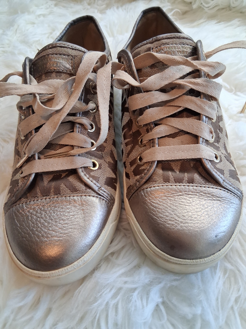 Tan Brown Pewter Bronze Michael Kors Sneakers Size 10 Lace Up